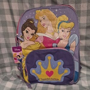 Kids Disney Princess Purple and Yellow Backpack With A Bonus Comb And Brush